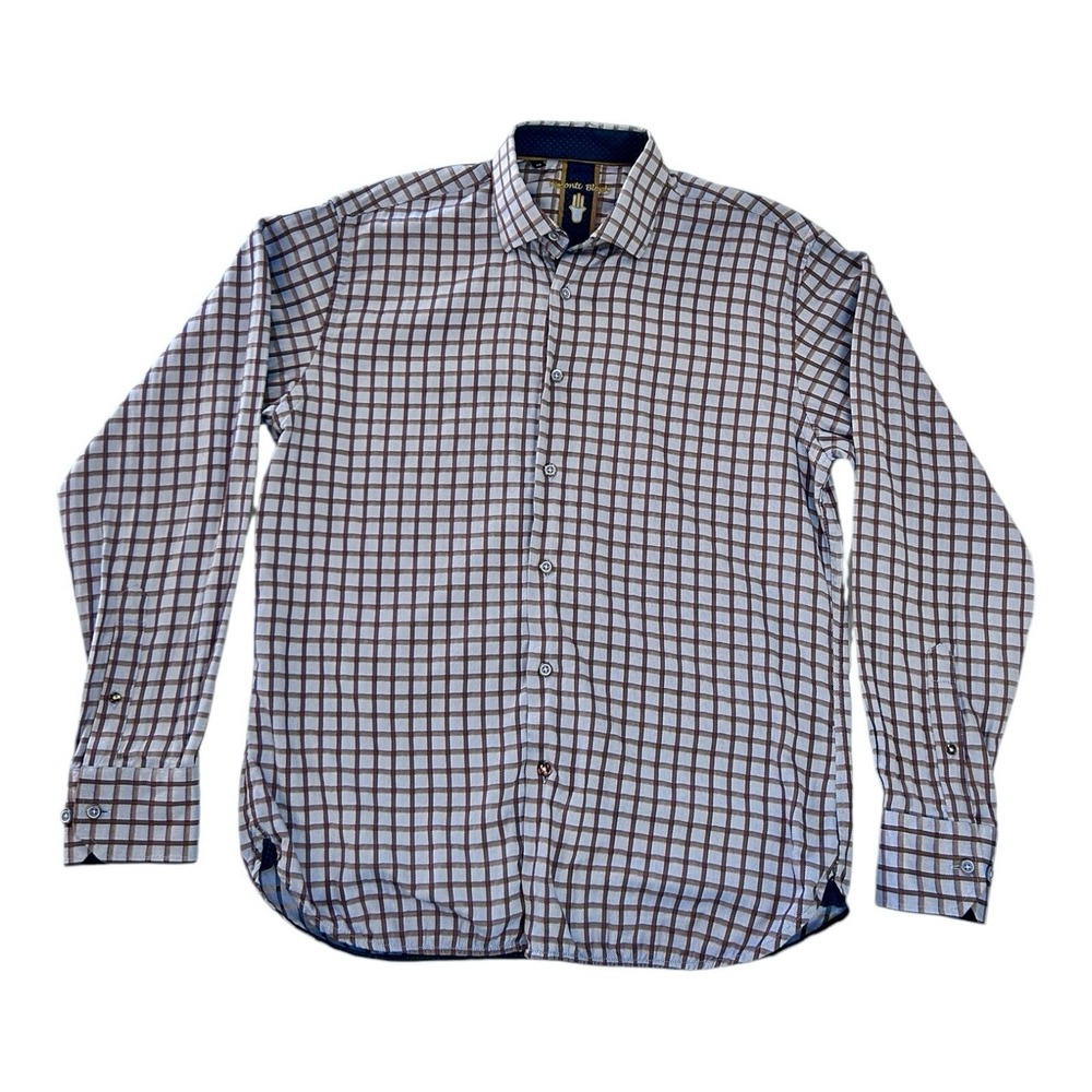 LUCHIANO VISCONTI Plaid Dress Shirt sz M Button Up Flip Cuff Business Casual - Picture 2 of 12